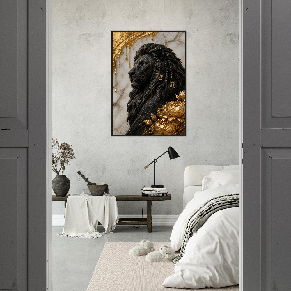 Leo Zodiac Lion Poster, Gold Wall Art, Astrology Canvas, Lion Portrait, Zodiac Gift for Him, Danish Art Studio