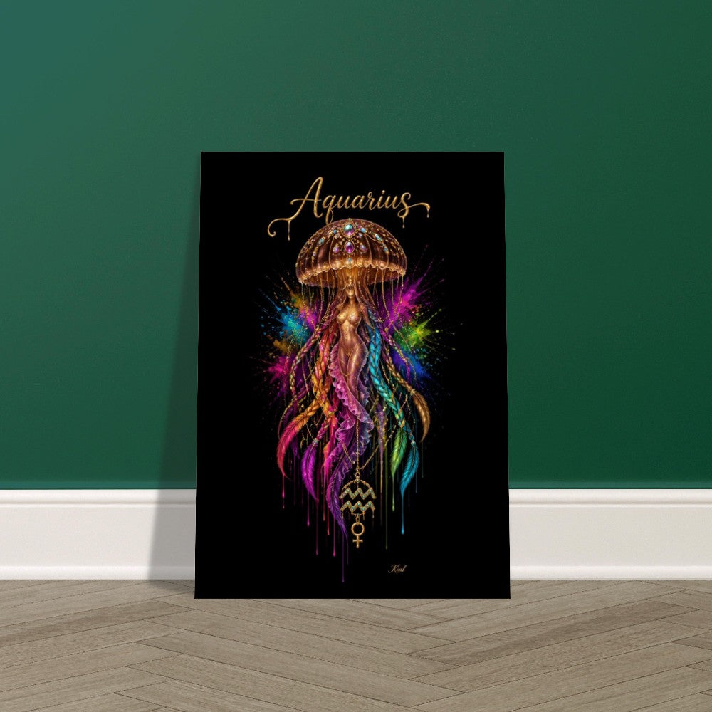 Aquarius Neon Stjernetegn Medusa Plakat, Farverig Vægkunst, Stjernetegnsgave til Ham, Danish Art Studio