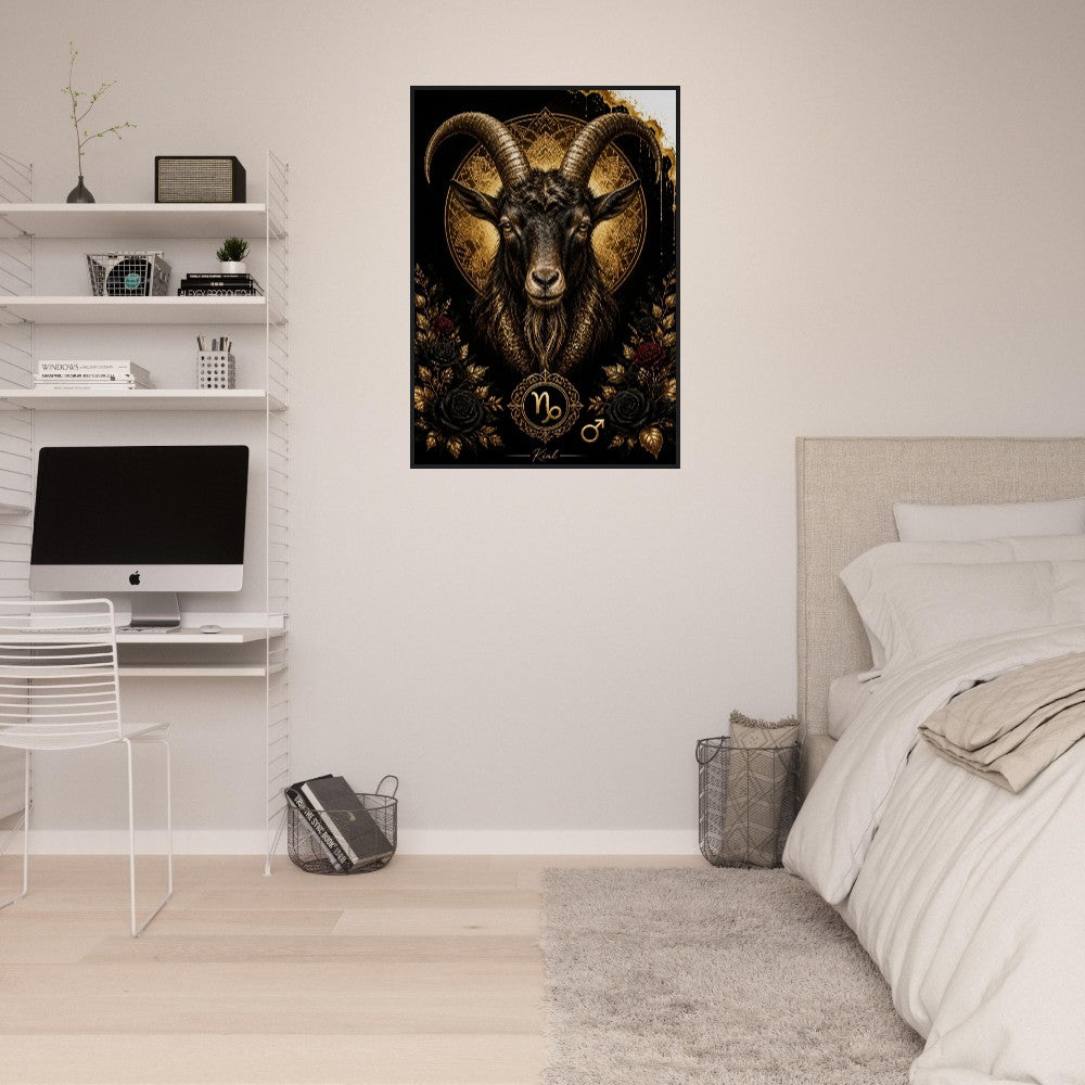 Capricorn Zodiac Goat Poster, Gold Wall Art, Astrology Canvas, Goat Portrait, Zodiac Gift for Him, Danish Art Studio