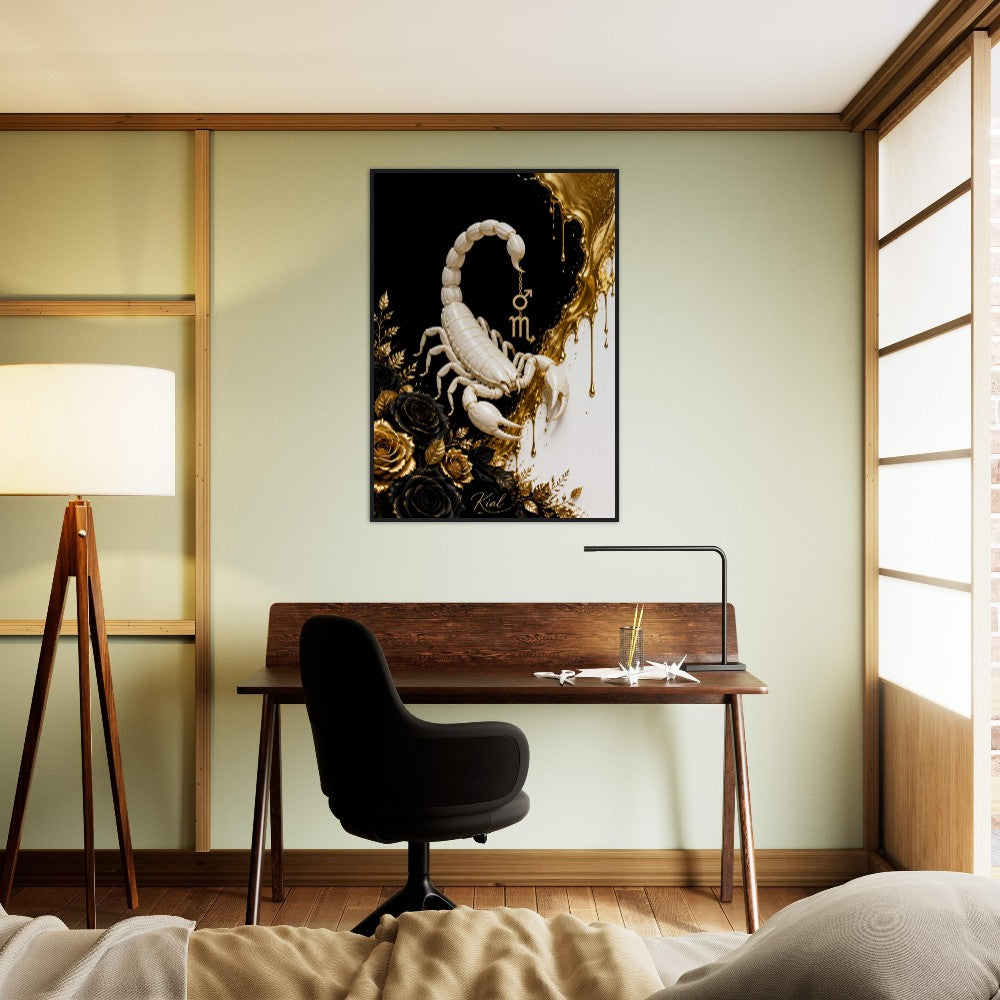 Scorpio Zodiac Scorpion Poster, Gold Wall Art, Zodiac Gift for Him, Danish Art Studio