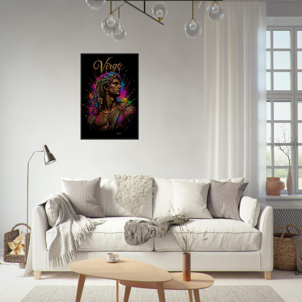 Virgo Neon Zodiac Maiden Poster, Colorful Wall Art, Artistic Astrology Canvas, Zodiac Gift for Him, Danish Art Studio