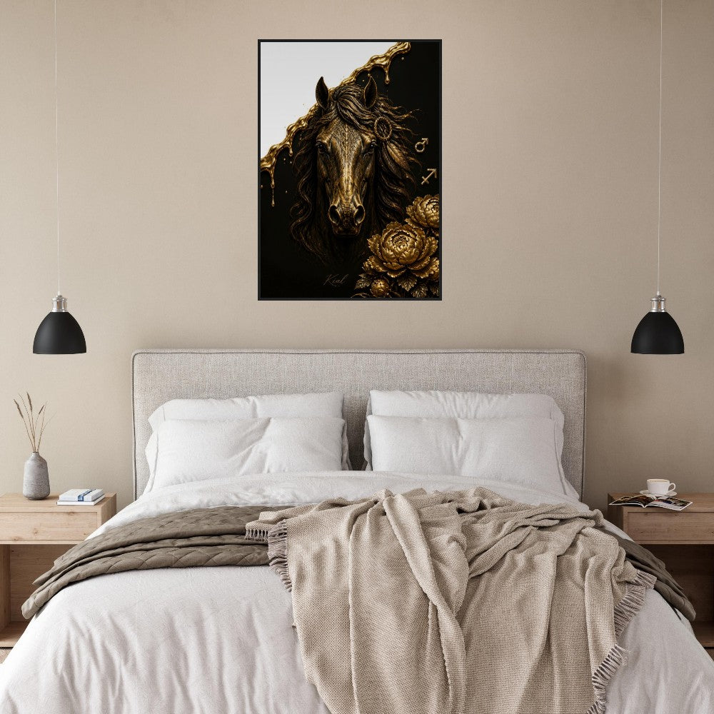 Sagittarius Zodiac Horse Poster, Gold Wall Art, Zodiac Gift for Him, Danish Art Studio