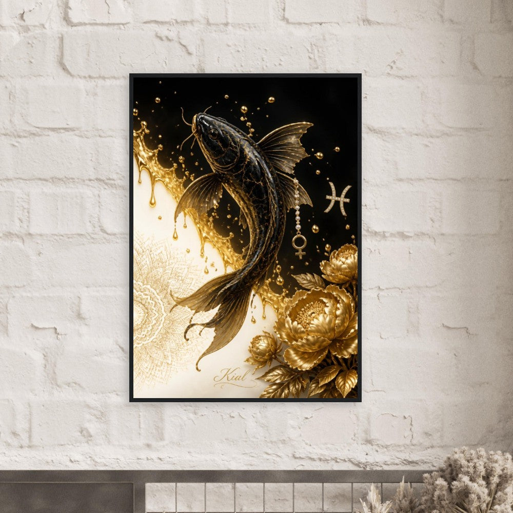 Pisces Zodiac Koi Poster, Gold Wall Art, Astrology Canvas, Koi Portrait, Zodiac Gift for Her, Danish Art Studio