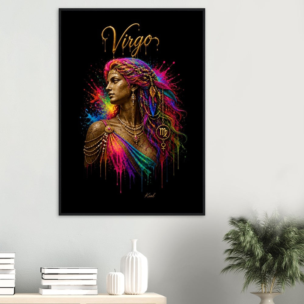 Virgo Neon Zodiac Maiden Poster, Colorful Wall Art, Artistic Astrology Canvas, Zodiac Gift for Her, Danish Art Studio