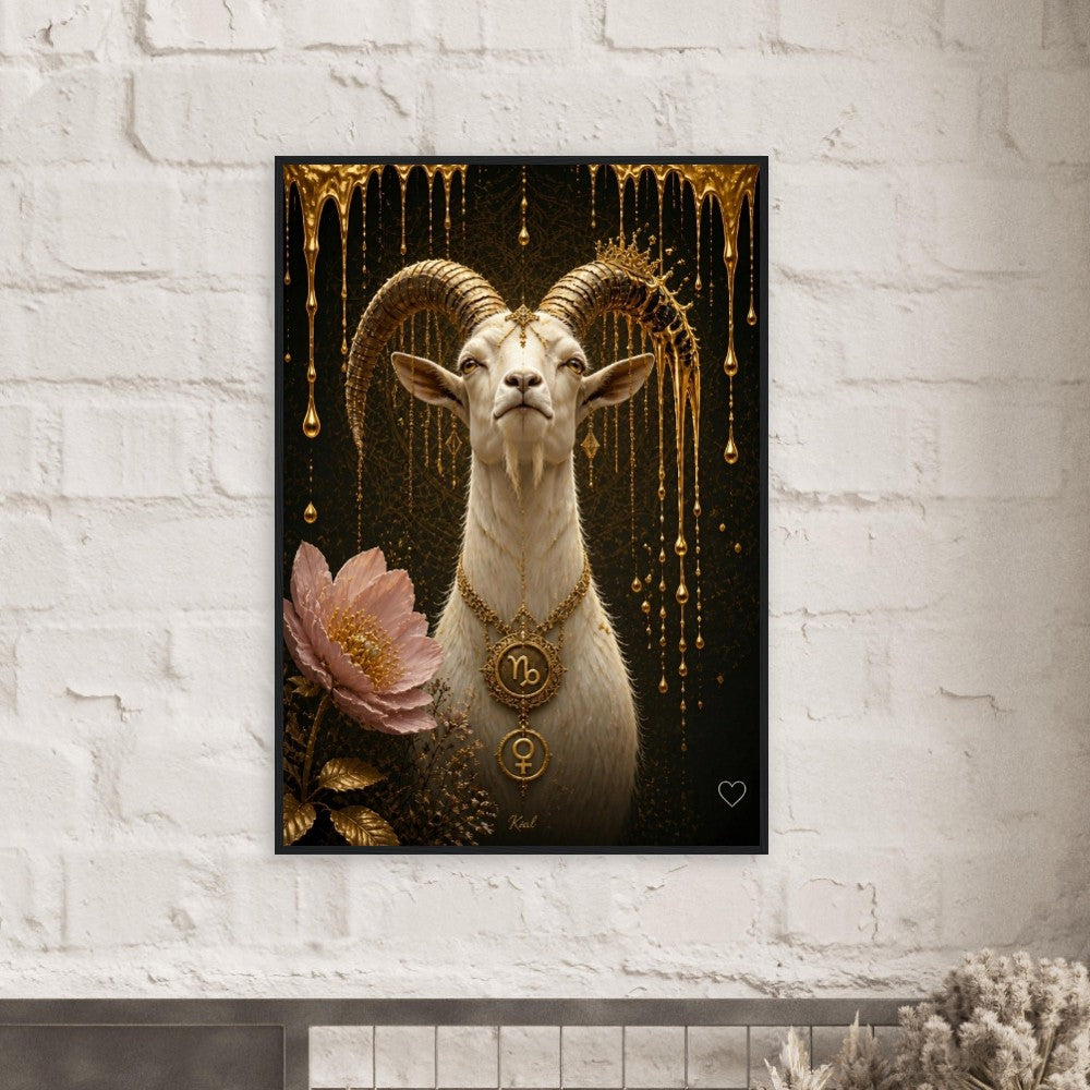Capricorn Zodiac Goat Poster, Gold Wall Art, Astrology Canvas, Goat Portrait, Zodiac Gift for Her, Danish Art Studio