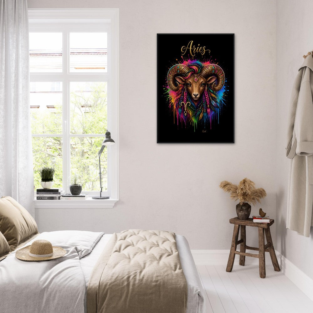 Vædderen Neon Stjernetegn Vædder Plakat, Farverig Vægkunst, Kunstnerisk Astrologi Lærred, Stjernetegn Gave til Hende, Dansk Kunststudio
