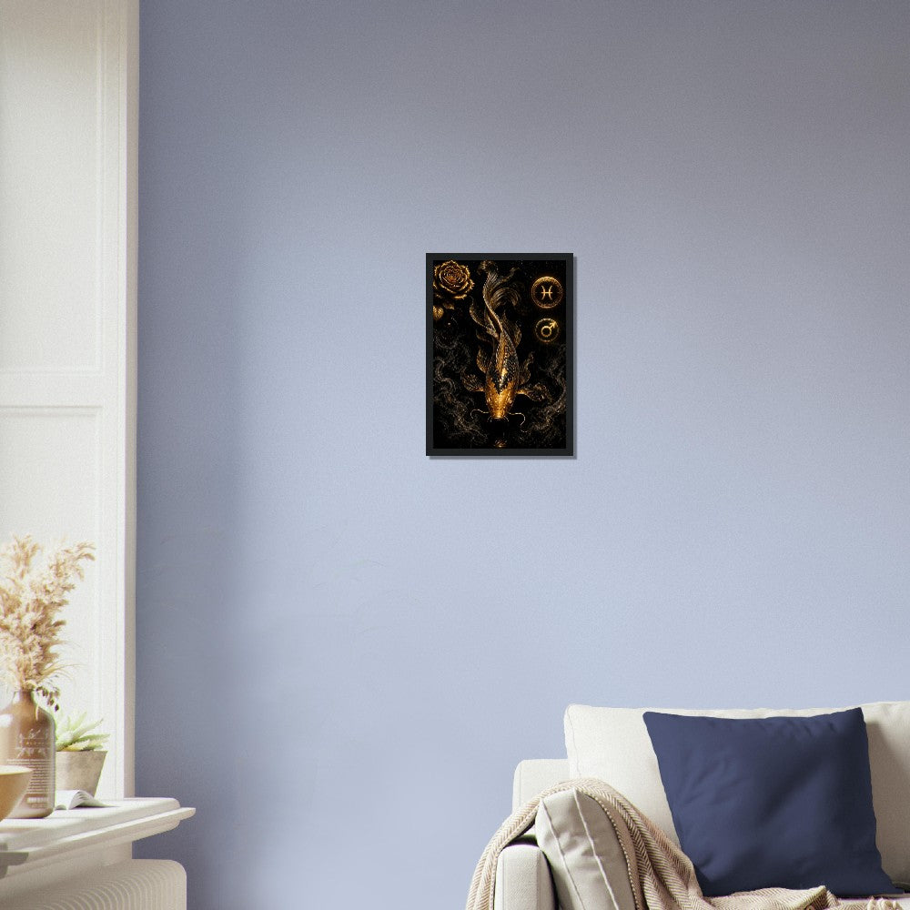 Pisces Zodiac Koi Poster, Gold Wall Art, Astrology Canvas, Koi Portrait, Zodiac Gift for Him, Danish Art Studio