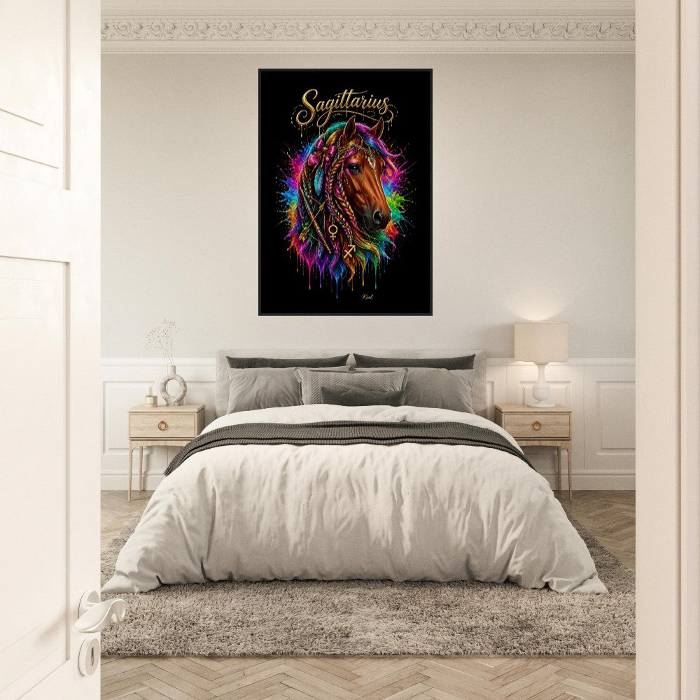 Sagittarius Neon Zodiac Horse Poster, Colorful Wall Art, Zodiac Gift for Her, Danish Art Studio