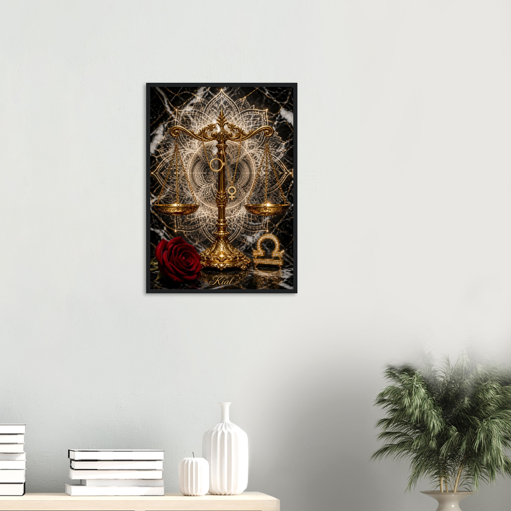 Libra Zodiac Scales Poster, Gold Wall Art, Astrology Canvas, Scales Portrait, Zodiac Gift for Her, Danish Art Studio