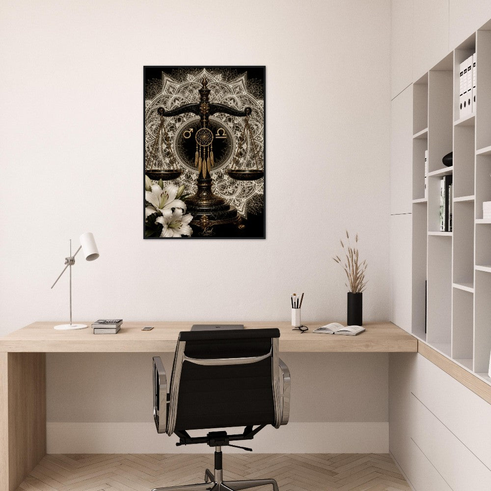 Libra Zodiac Scales Poster, Gold Wall Art, Astrology Canvas, Scales Portrait, Zodiac Gift for Him, Danish Art Studio