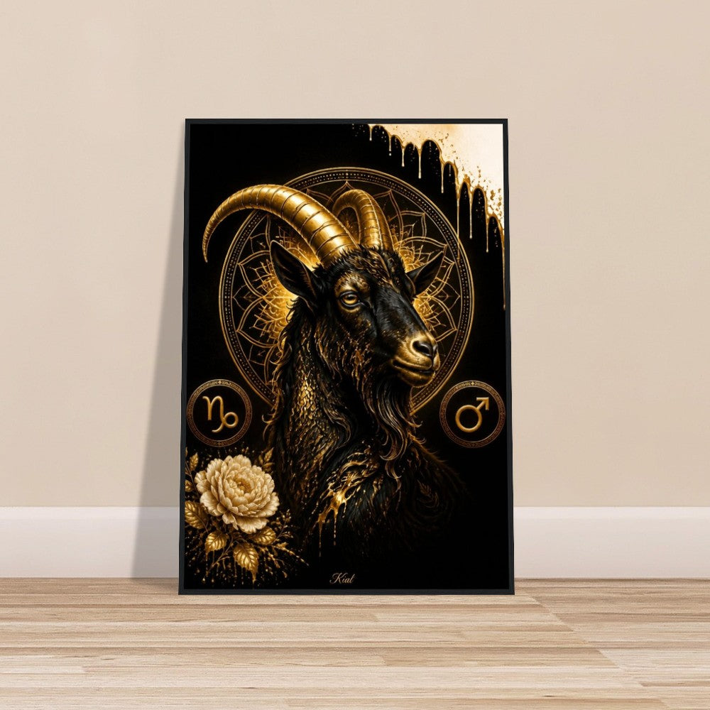 Capricorn Zodiac Goat Poster, Gold Wall Art, Astrology Canvas, Goat Portrait, Zodiac Gift for Him, Danish Art Studio