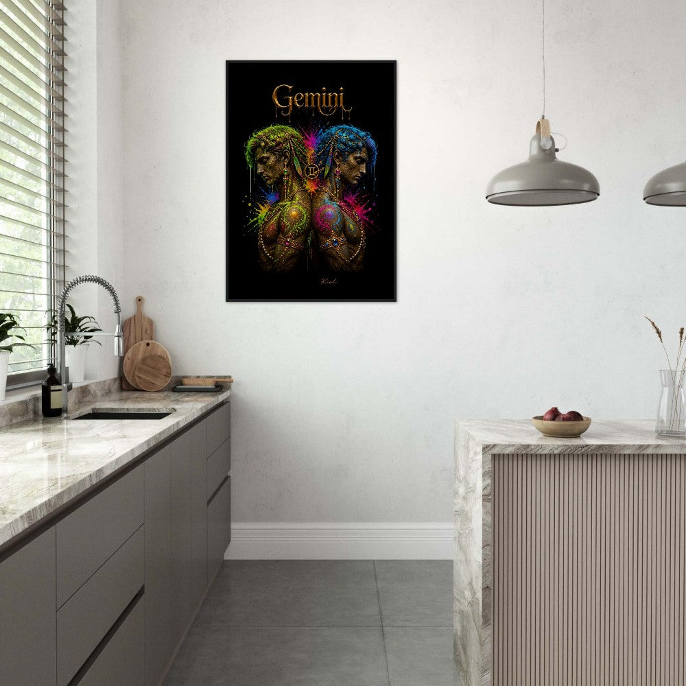 Gemini Neon Zodiac Twins Poster, Colorful Wall Art, Artistic Astrology Canvas, Zodiac Gift for Him, Danish Art Studio