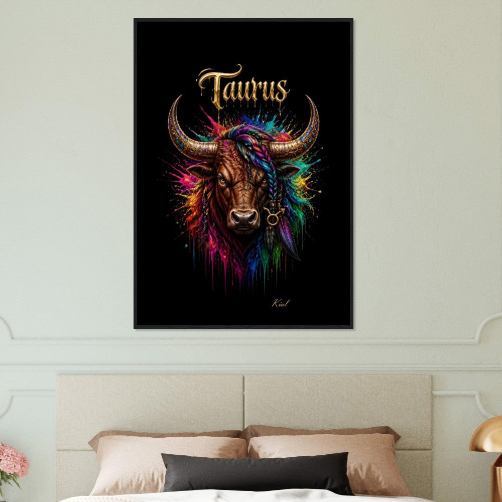 Taurus Neon Zodiac Bull Poster, Colorful Wall Art, Artistic Astrology Canvas, Zodiac Gift for Him, Danish Art Studio