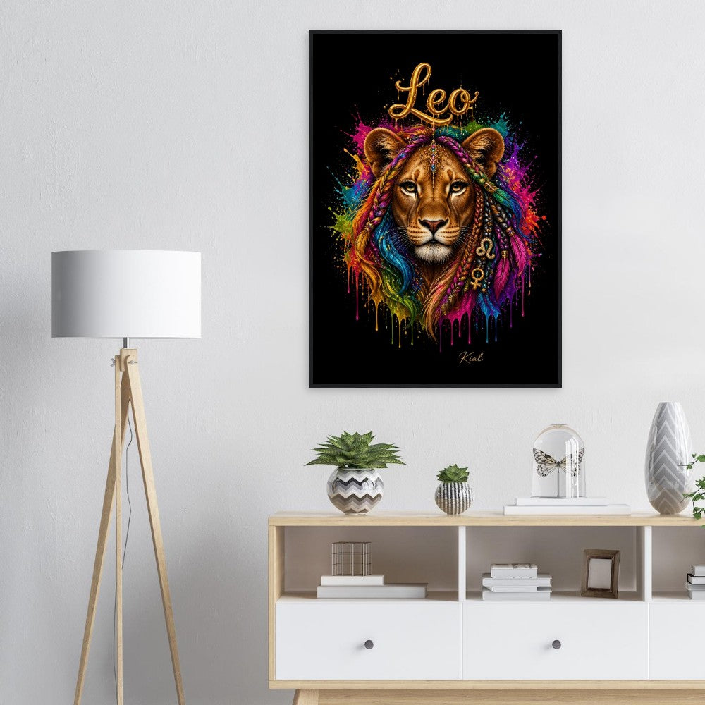 Leo Neon Zodiac Lion Poster, Colorful Wall Art, Artistic Astrology Canvas, Zodiac Gift for Her, Danish Art Studio