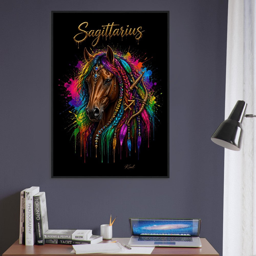 Sagittarius Neon Zodiac Horse Poster, Colorful Wall Art, Zodiac Gift for Him, Danish Art Studio