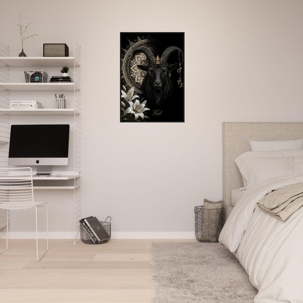 Capricorn Zodiac Goat Poster, Gold Wall Art, Astrology Canvas, Goat Portrait, Zodiac Gift for Him, Danish Art Studio