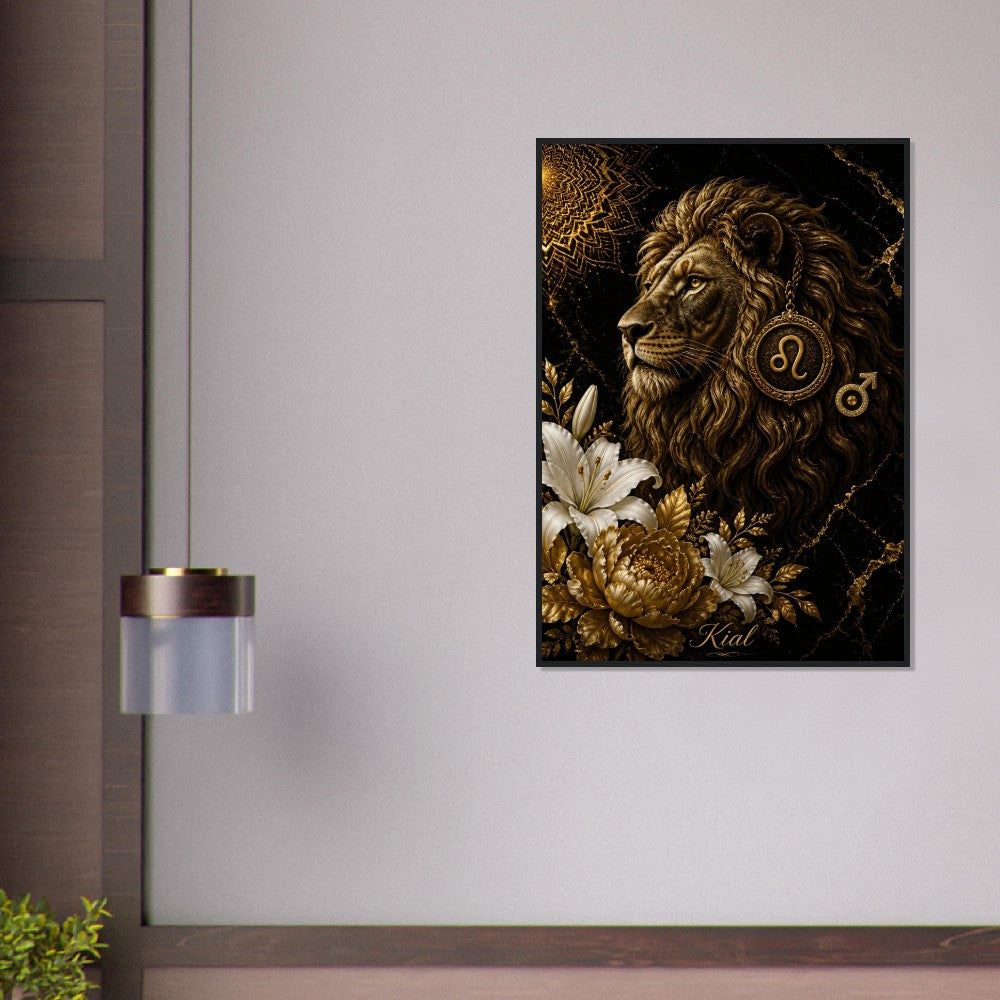 Leo Zodiac Lion Poster, Gold Wall Art, Astrology Canvas, Lion Portrait, Zodiac Gift for Him, Danish Art Studio