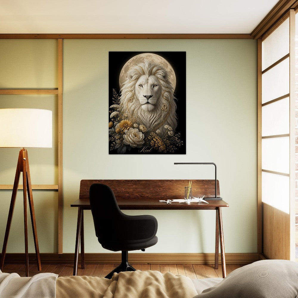 Leo Zodiac Lion Poster, Gold Wall Art, Astrology Canvas, Lion Portrait, Zodiac Gift for Him, Danish Art Studio