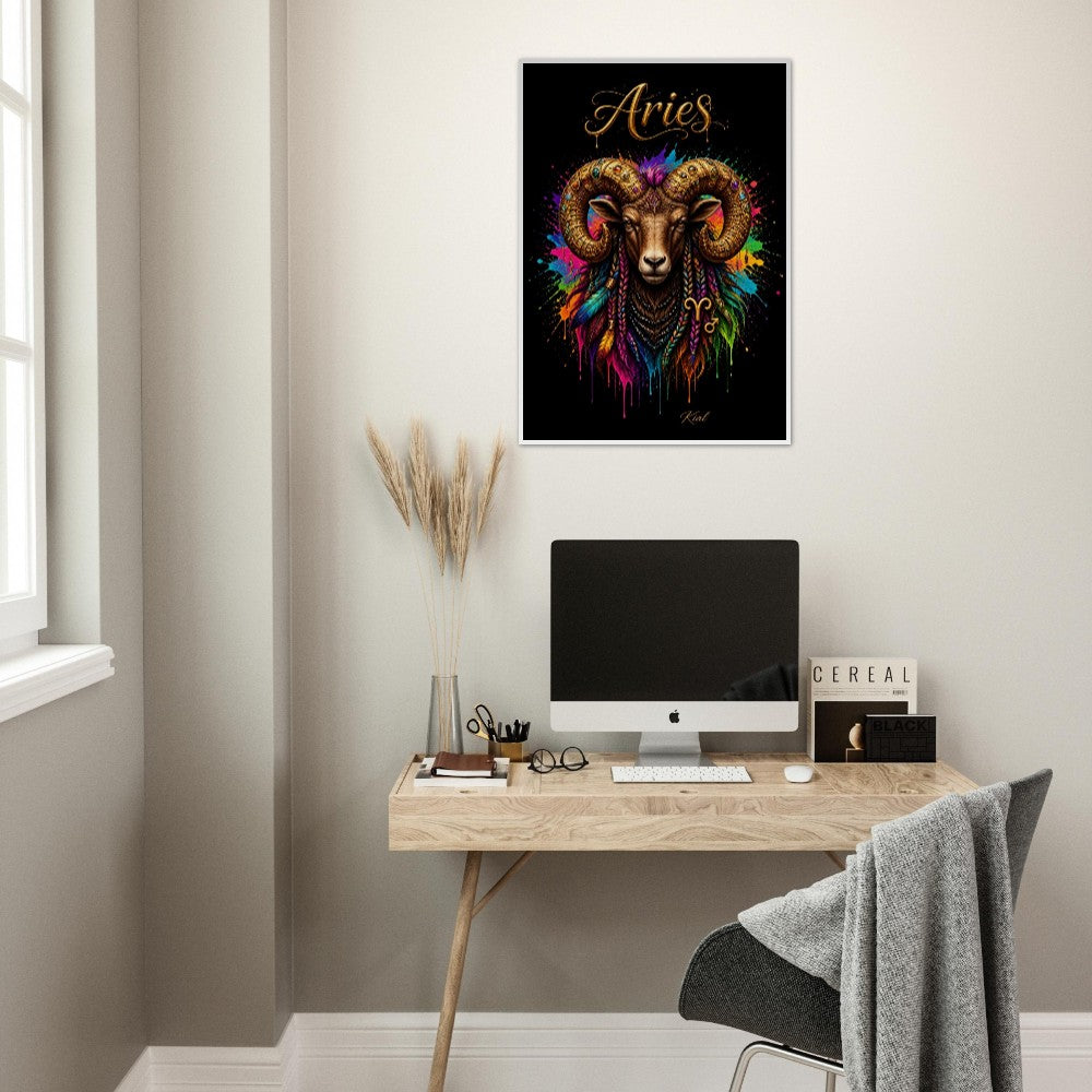 Widder Neon Tierkreis Poster, Bunte Wandkunst, Künstlerische Astrologie Leinwand, Tierkreis Geschenk für Ihn, Danish Art Studio