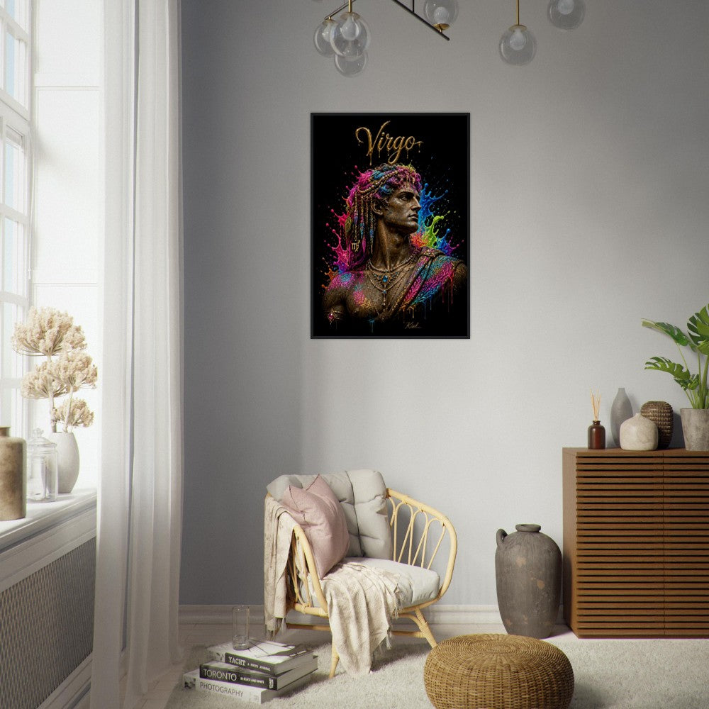 Virgo Neon Zodiac Maiden Poster, Colorful Wall Art, Artistic Astrology Canvas, Zodiac Gift for Him, Danish Art Studio