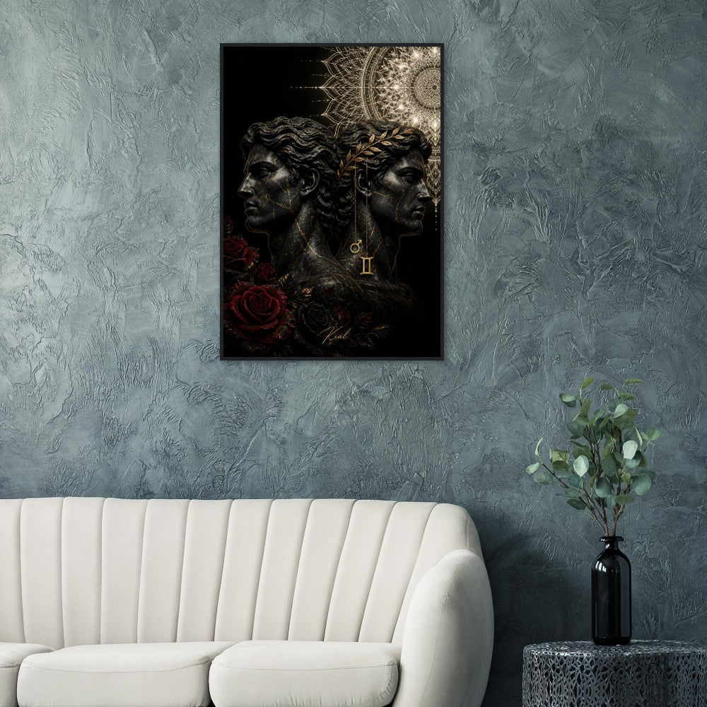 Gemini Zodiac Twins Poster, Gold Wall Art, Astrology Canvas, Twins Portrait, Zodiac Gift for Him, Danish Art Studio