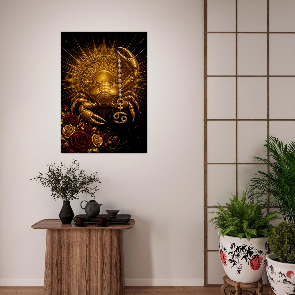 Cancer Zodiac Crab Poster, Gold Wall Art, Astrology Canvas, Crab Portrait, Zodiac Gift for Her, Danish Art Studio