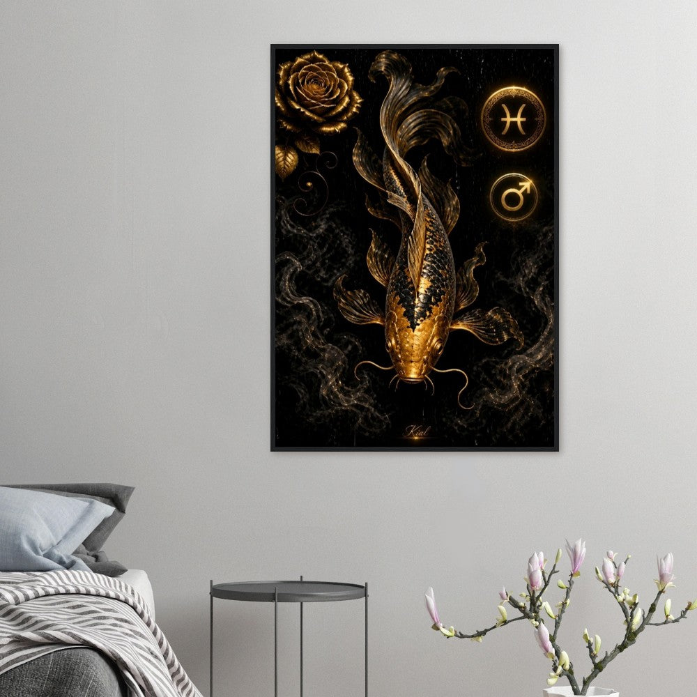 Pisces Zodiac Koi Poster, Gold Wall Art, Astrology Canvas, Koi Portrait, Zodiac Gift for Him, Danish Art Studio