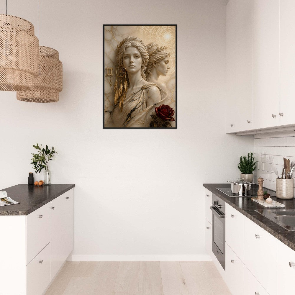 Gemini Zodiac Twins Poster, Gold Wall Art, Astrology Canvas, Twins Portrait, Zodiac Gift for Her, Danish Art Studio