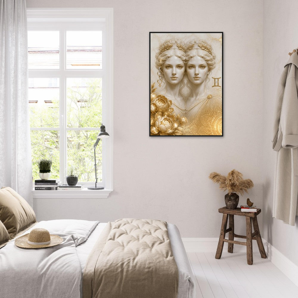 Wall artGemini Zodiac Twins Poster, Gold Wall Art, Astrology Canvas, Twins Portrait, Zodiac Gift for Her, Danish Art Studio
