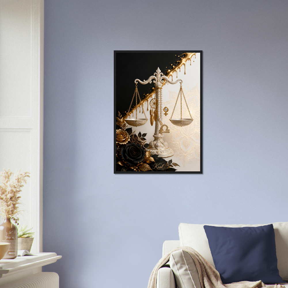 Libra Zodiac Scales Poster, Gold Wall Art, Astrology Canvas, Scales Portrait, Zodiac Gift for Her, Danish Art Studio