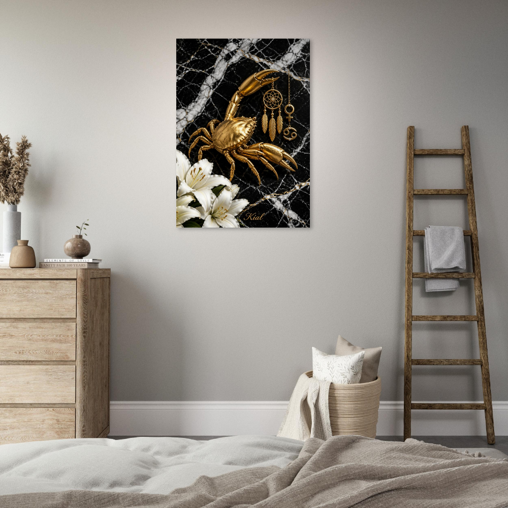 Cancer Zodiac Crab Poster, Gold Wall Art, Astrology Canvas, Crab Portrait, Zodiac Gift for Her, Danish Art Studio