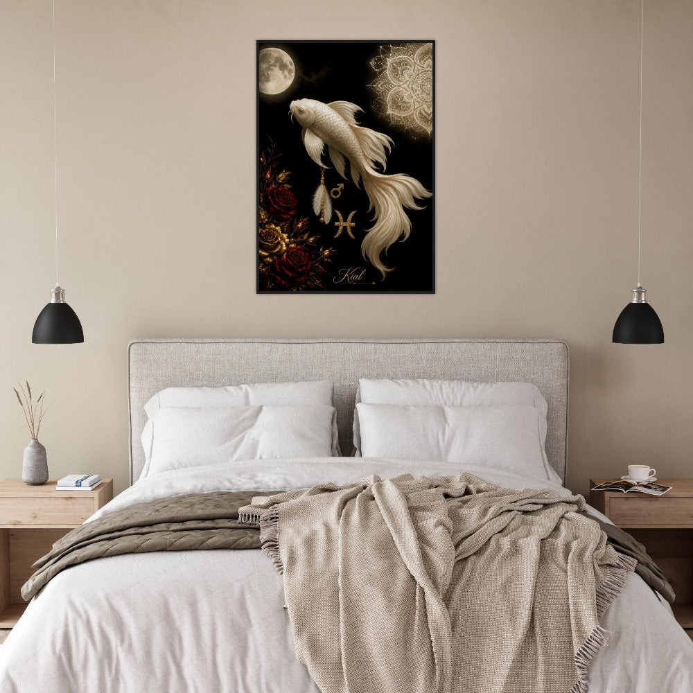 Pisces Zodiac Koi Poster, Gold Wall Art, Astrology Canvas, Koi Portrait, Zodiac Gift for Him, Danish Art Studio