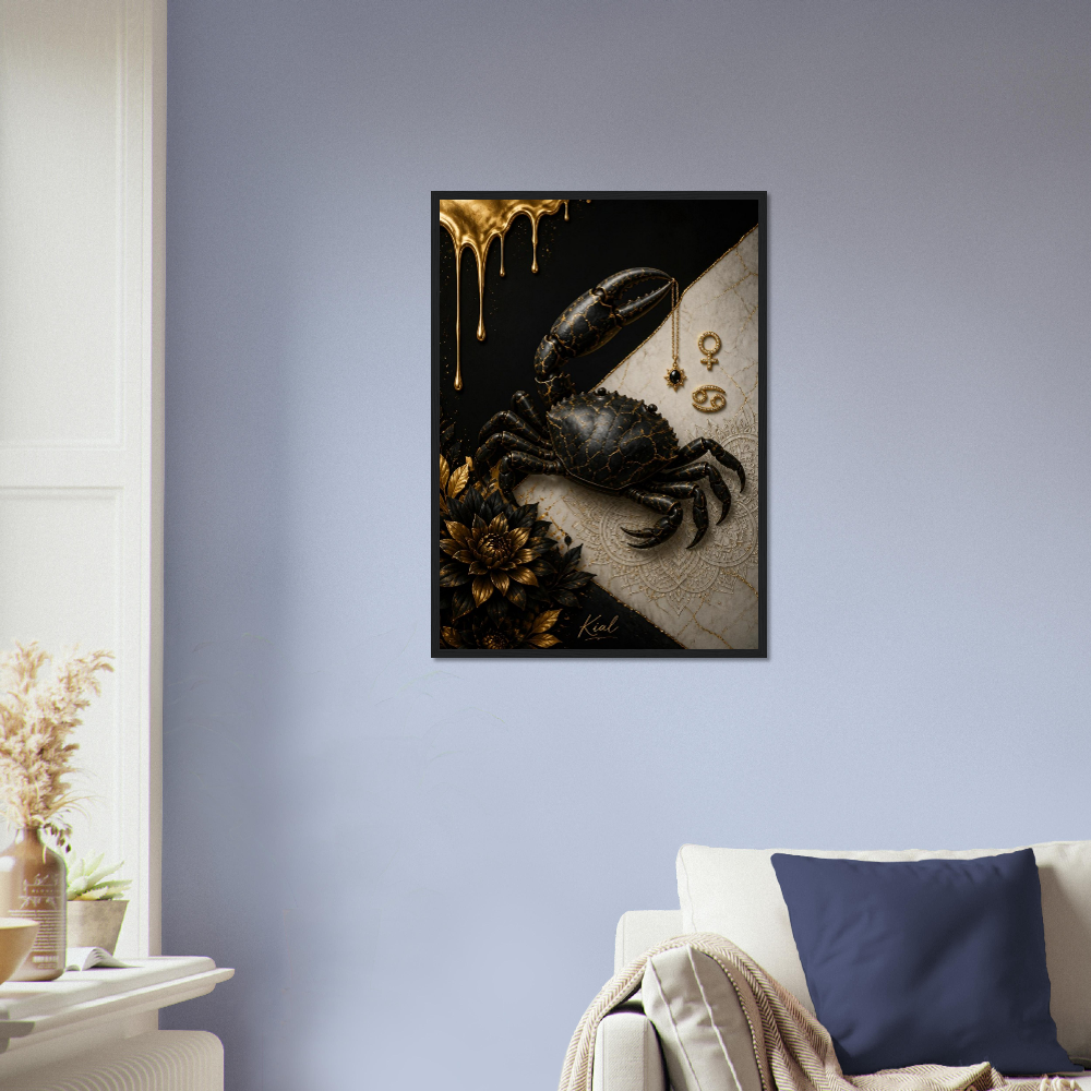 Cancer Zodiac Crab Poster, Gold Wall Art, Astrology Canvas, Crab Portrait, Zodiac Gift for Her, Danish Art Studio