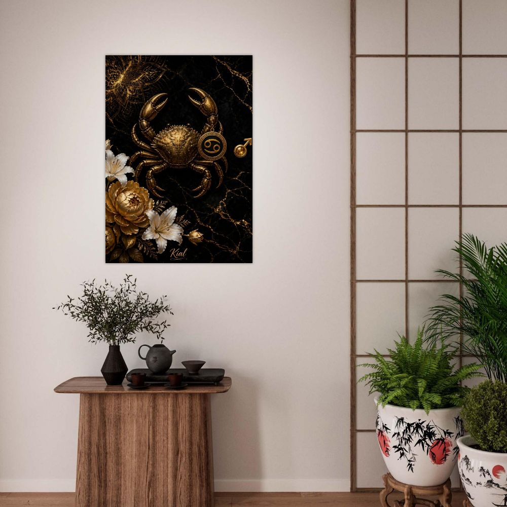 Cancer Zodiac Crab Poster, Gold Wall Art, Astrology Canvas, Crab Portrait, Zodiac Gift for Him, Danish Art Studio