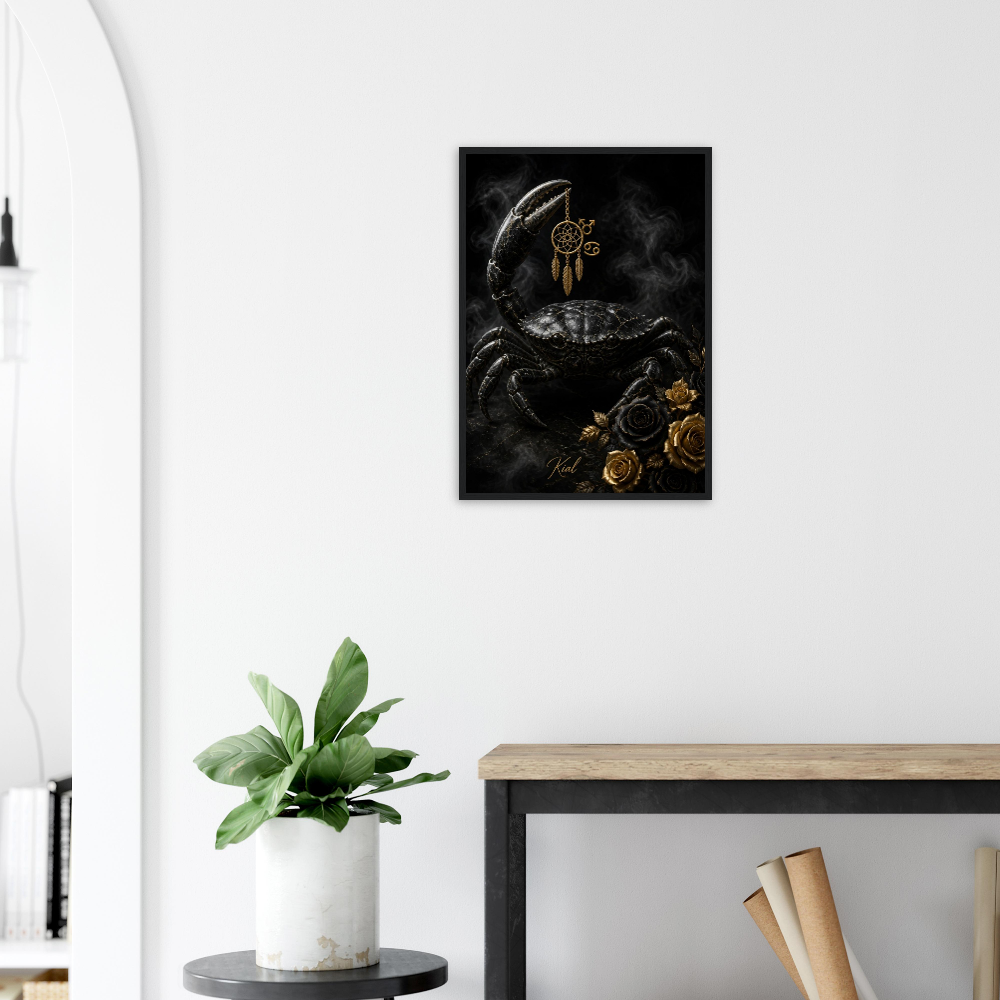 Cancer Zodiac Crab Poster, Gold Wall Art, Astrology Canvas, Crab Portrait, Zodiac Gift for Him, Danish Art Studio