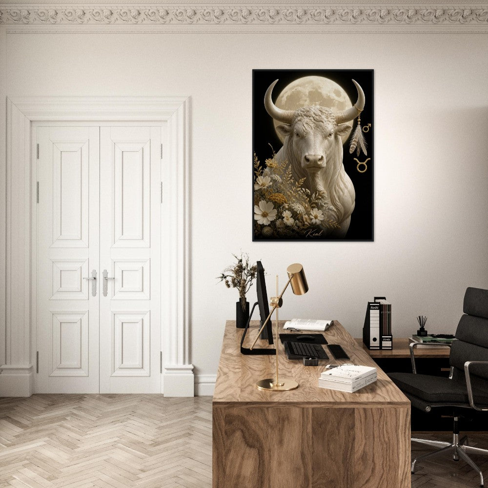 Taurus Zodiac Bull Poster, Gold Wall Art, Astrology Canvas, Bull Portrait, Zodiac Gift for Him, Danish Art Studio