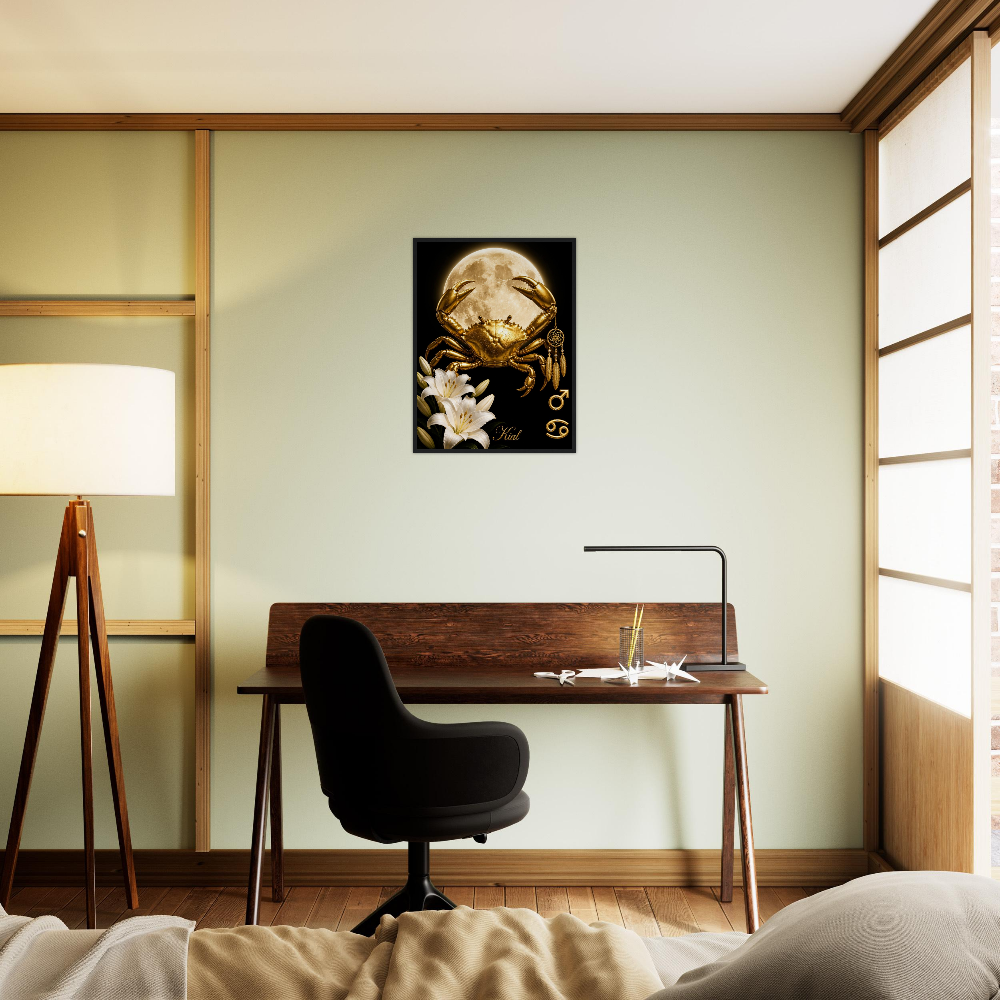 Cancer Zodiac Crab Poster, Gold Wall Art, Astrology Canvas, Crab Portrait, Zodiac Gift for Him, Danish Art Studio