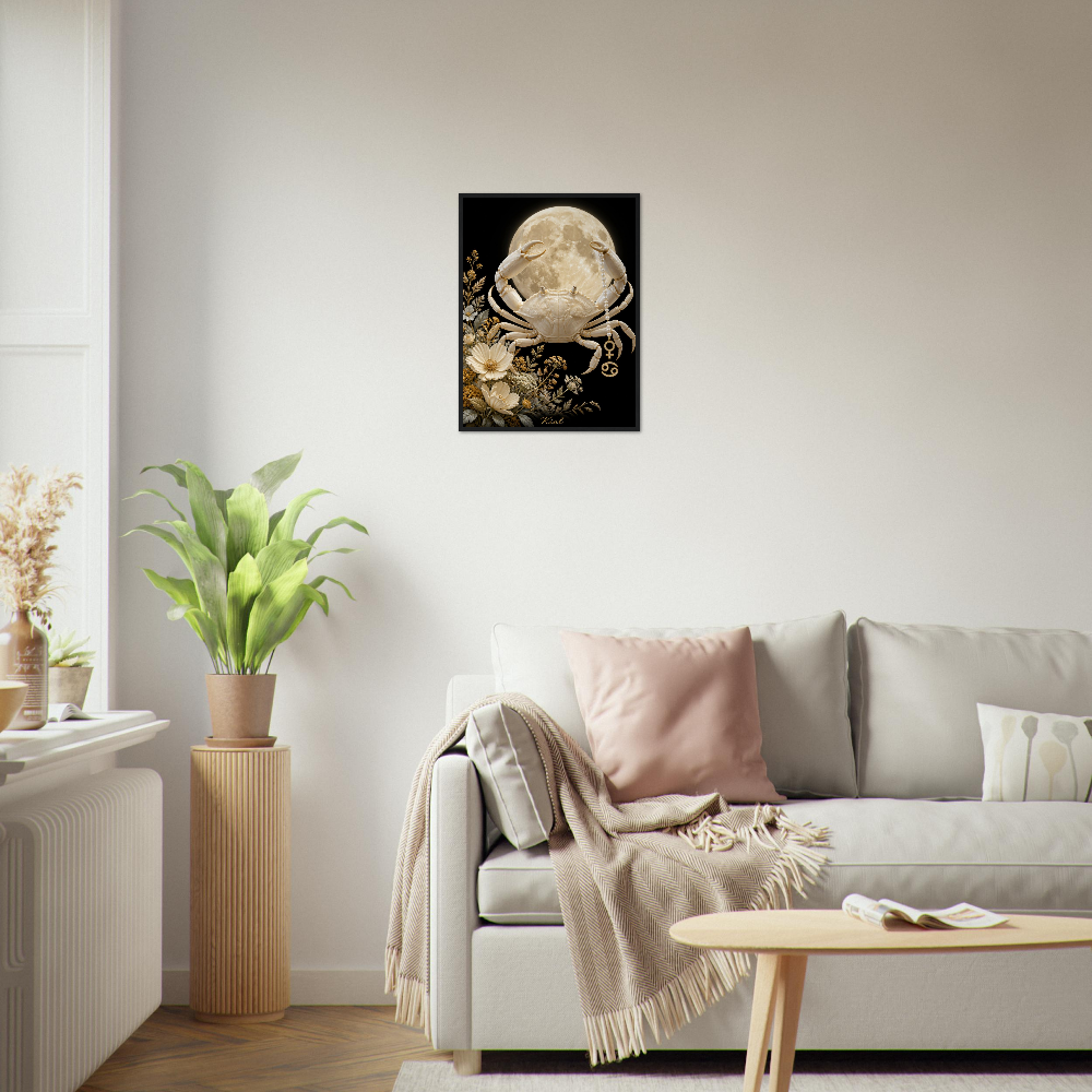 Cancer Zodiac Crab Poster, Gold Wall Art, Astrology Canvas, Crab Portrait, Zodiac Gift for Her, Danish Art Studio