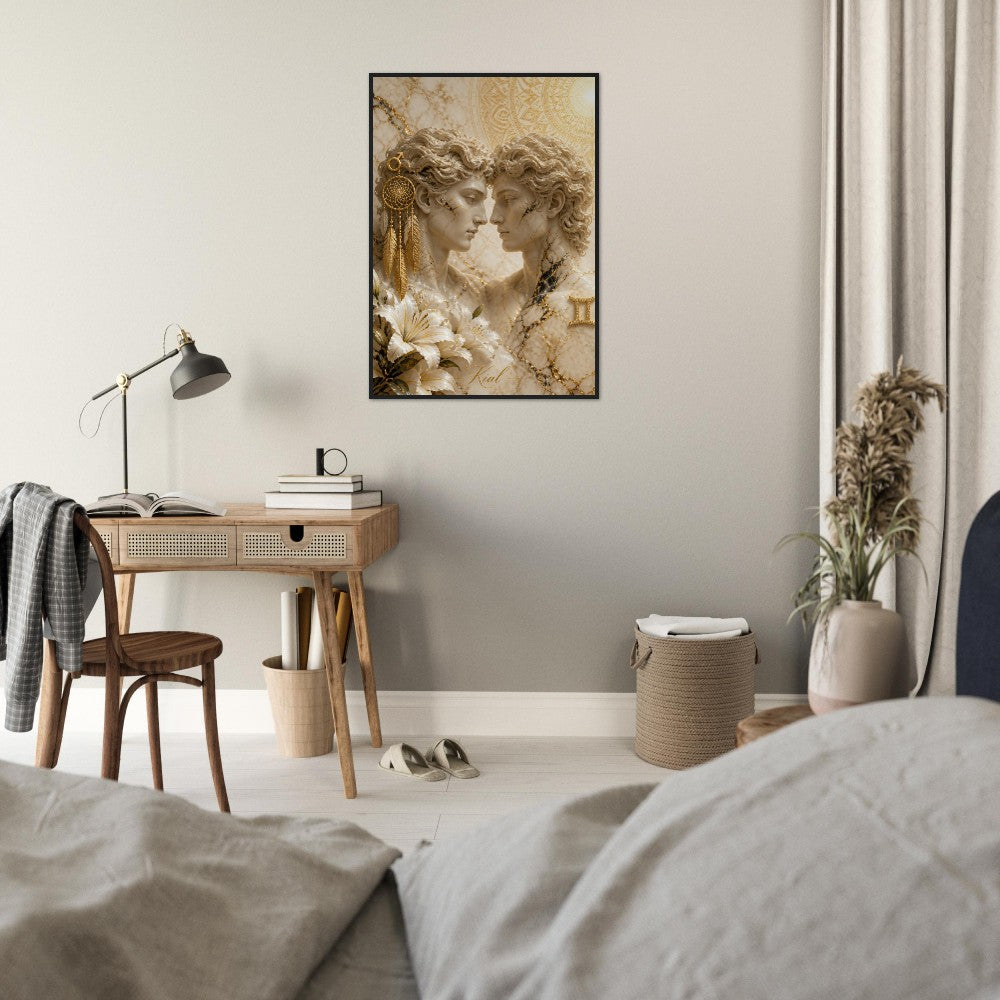 Gemini Zodiac Twins Poster, Gold Wall Art, Astrology Canvas, Twins Portrait, Zodiac Gift for Him, Danish Art Studio