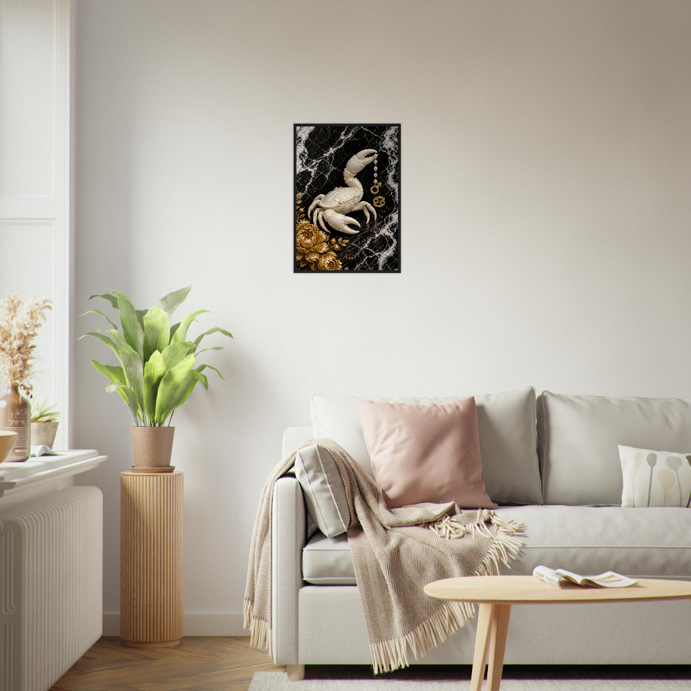 Cancer Zodiac Crab Poster, Gold Wall Art, Astrology Canvas, Crab Portrait, Zodiac Gift for Him, Danish Art Studio