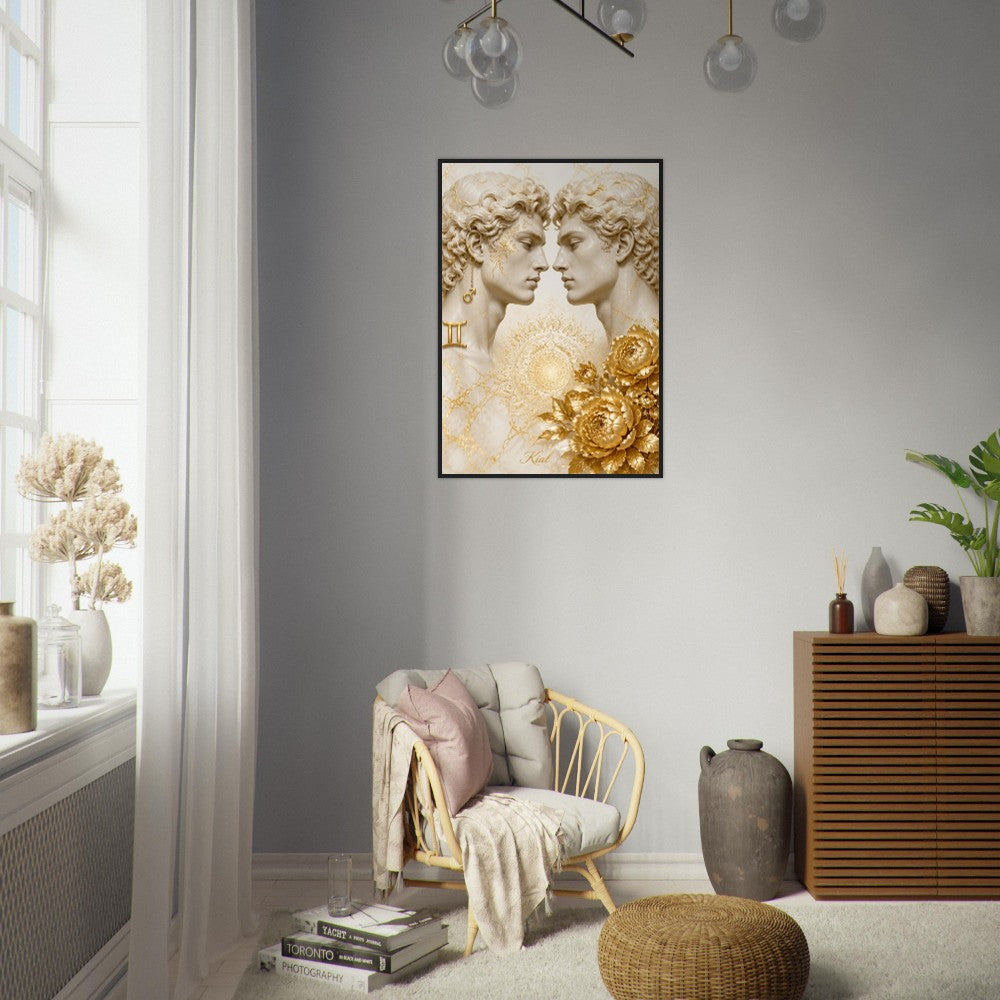 Gemini Zodiac Twins Poster, Gold Wall Art, Astrology Canvas, Twins Portrait, Zodiac Gift for Him, Danish Art Studio