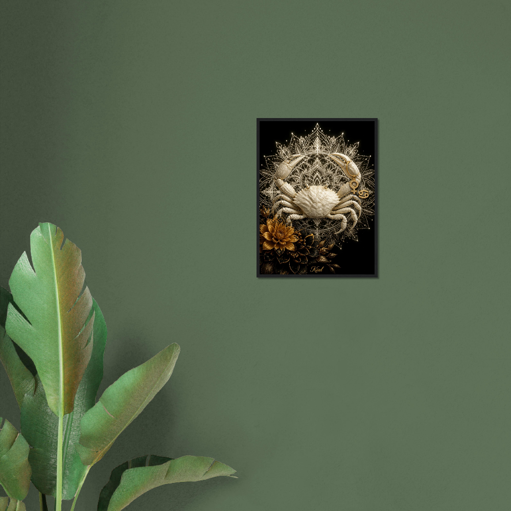Cancer Zodiac Crab Poster, Gold Wall Art, Astrology Canvas, Crab Portrait, Zodiac Gift for Her, Danish Art Studio