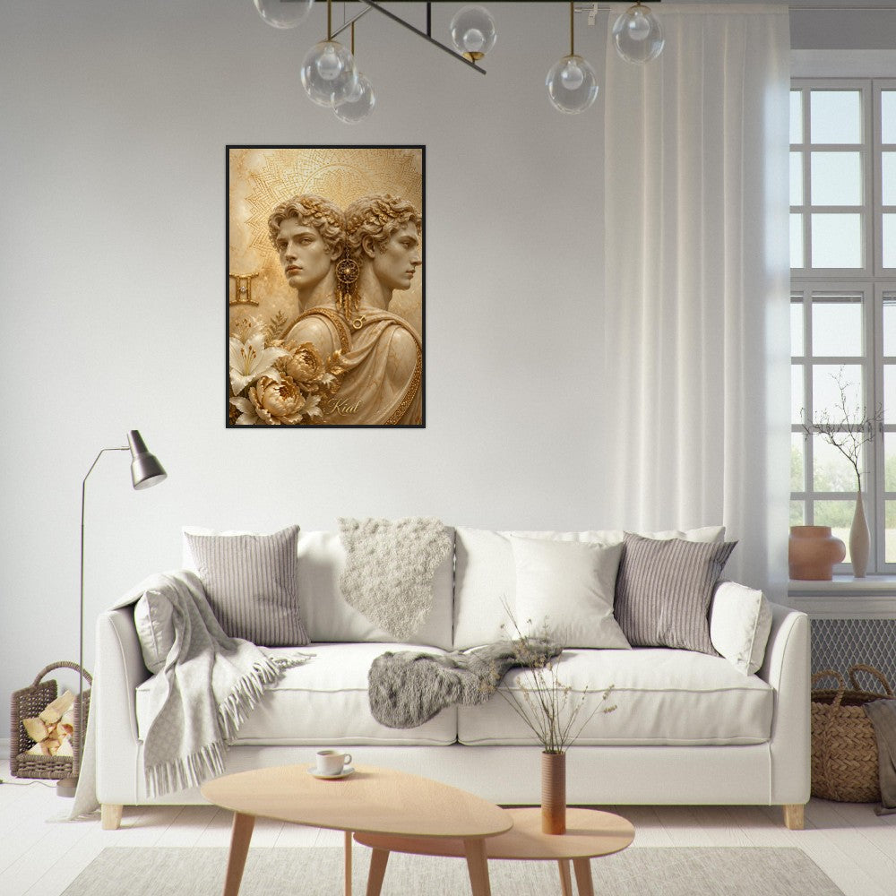 Gemini Zodiac Twins Poster, Gold Wall Art, Astrology Canvas, Twins Portrait, Zodiac Gift for Him, Danish Art Studio