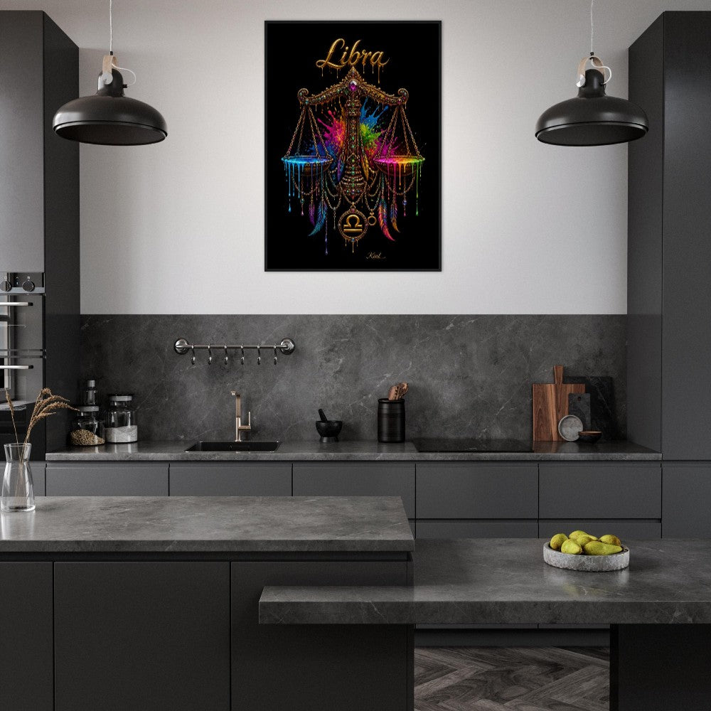 Libra Neon Zodiac Scales Poster, Colorful Wall Art, Artistic Astrology Canvas, Zodiac Gift for Him, Danish Art Studio
