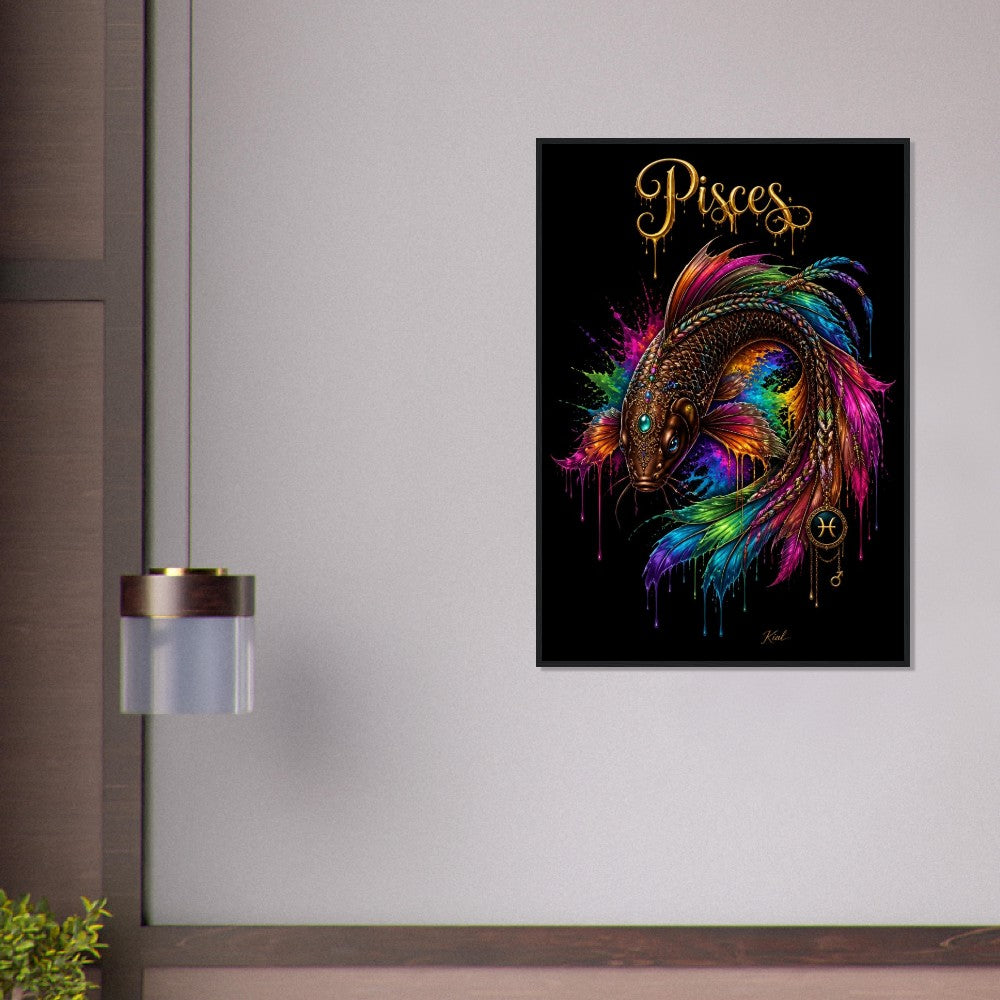 Pisces Neon Zodiac Koi Poster, Colorful Wall Art, Artistic Astrology Canvas, Zodiac Gift for Him, Danish Art Studio