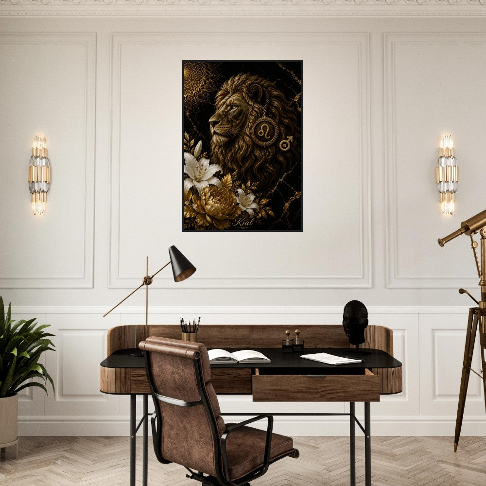 Leo Zodiac Lion Poster, Gold Wall Art, Astrology Canvas, Lion Portrait, Zodiac Gift for Him, Danish Art Studio
