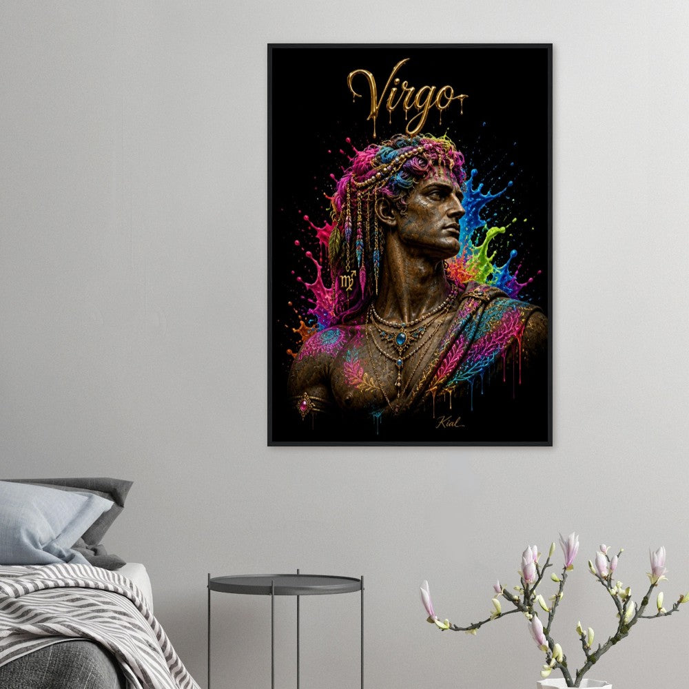 Virgo Neon Zodiac Maiden Poster, Colorful Wall Art, Artistic Astrology Canvas, Zodiac Gift for Him, Danish Art Studio