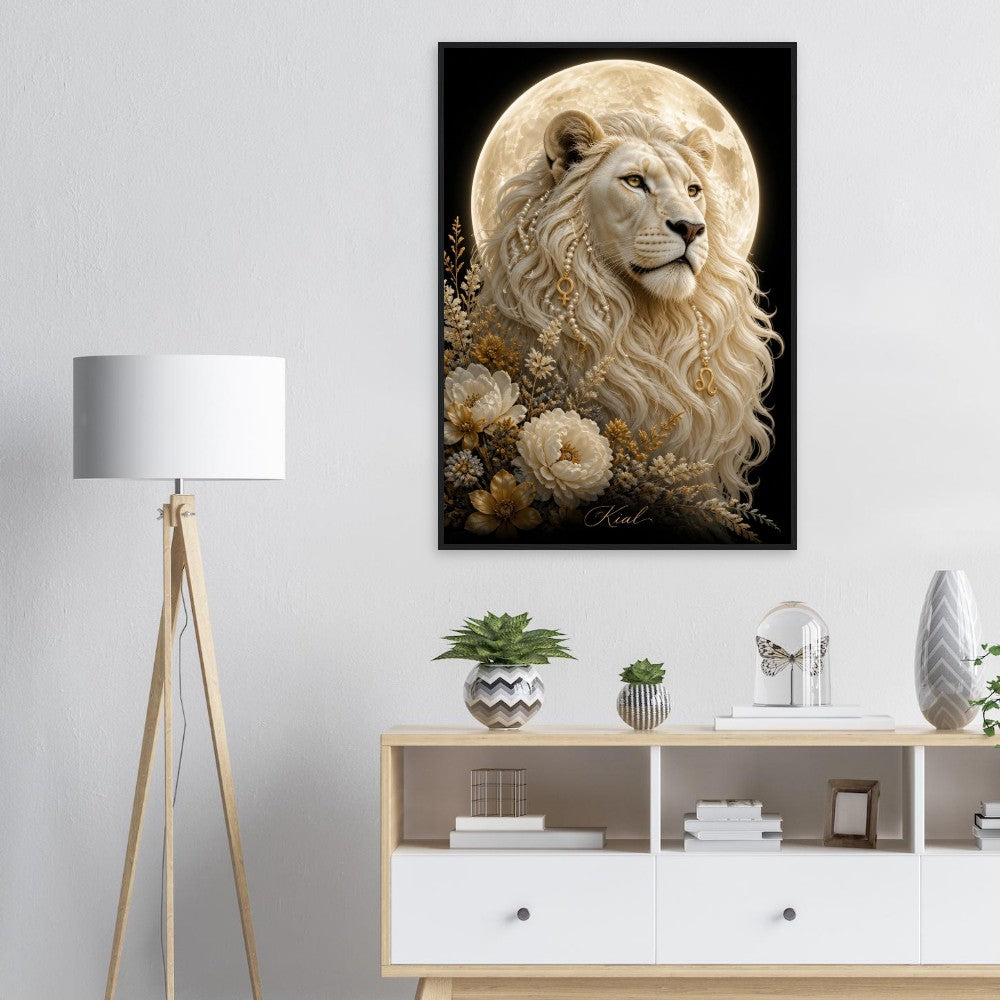 Leo Zodiac Lion Poster, Gold Wall Art, Astrology Canvas, Lion Portrait, Zodiac Gift for Her, Danish Art Studio