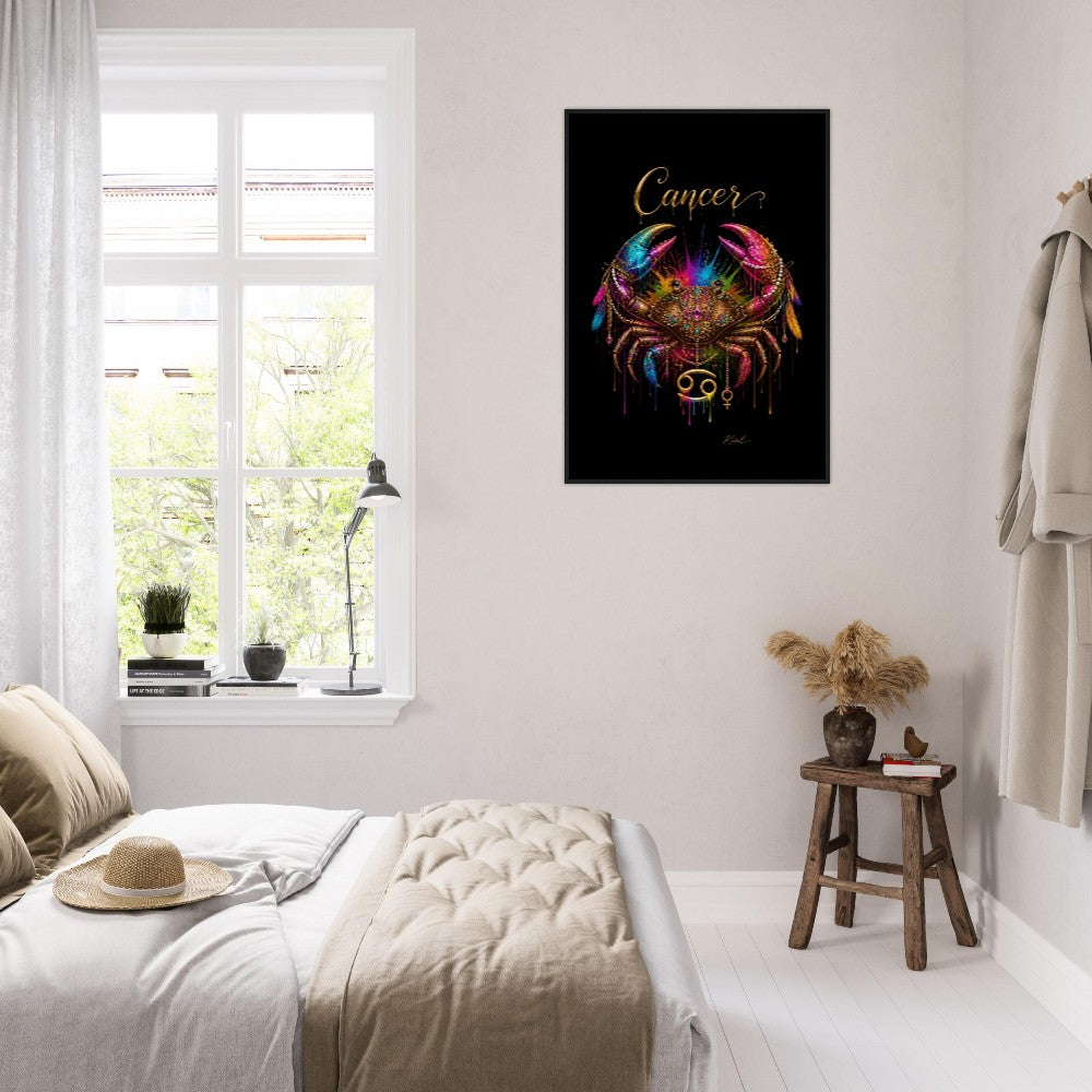 Krebs Neon Sternzeichen Krabben Poster, Bunte Wandkunst, Künstlerische Astrologie Leinwand, Sternzeichen Geschenk für Sie, Dänisches Kunststudio