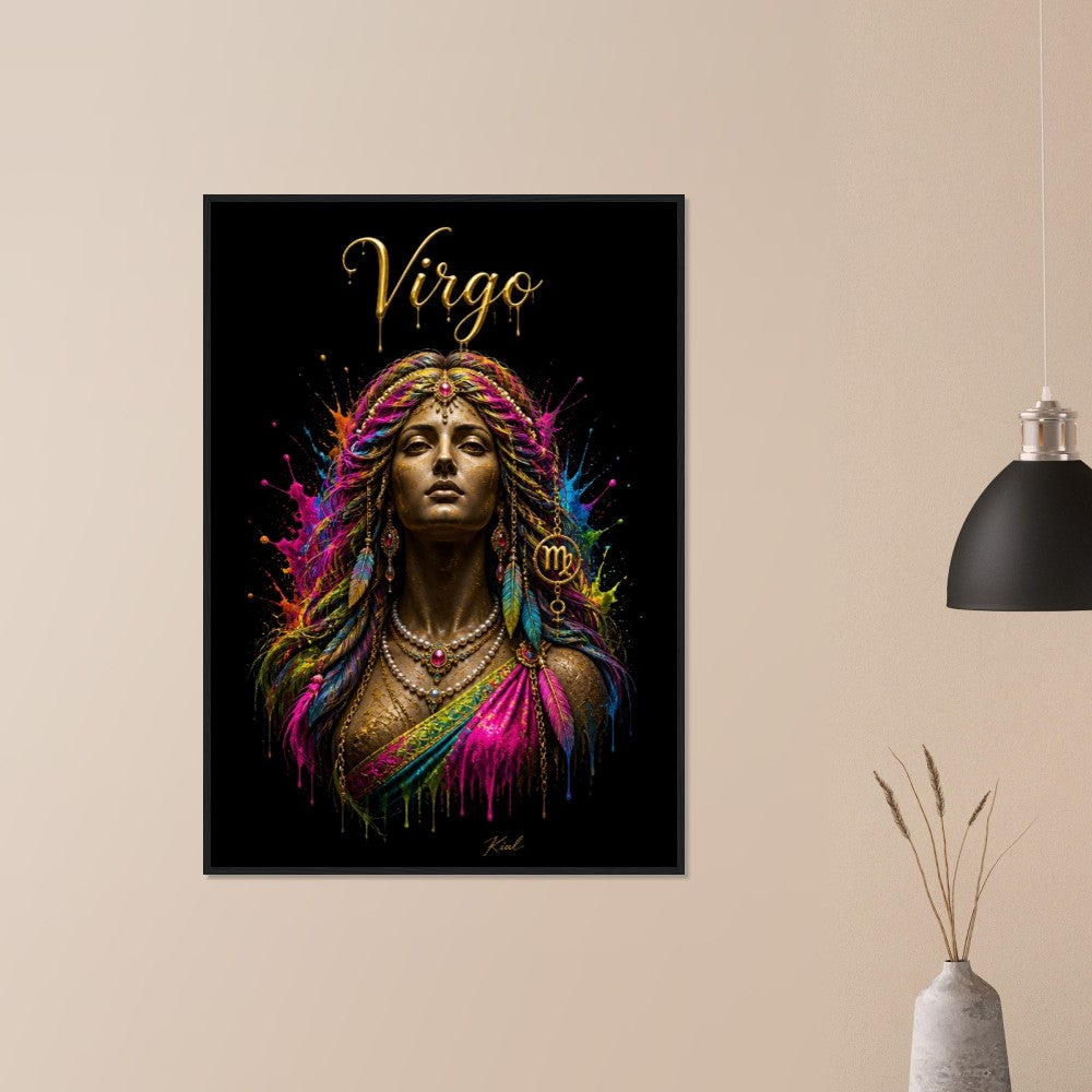 Virgo Neon Zodiac Maiden Poster, Colorful Wall Art, Artistic Astrology Canvas, Zodiac Gift for Her, Danish Art Studio
